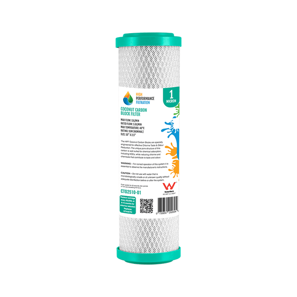 2 x 1 Micron Pure 100% Coconut Carbon Block Water Filter for Chlorine, Taste & Odour | 10 x 2.5 (GT4 - 6CTO) - Water Filter Direct Australia