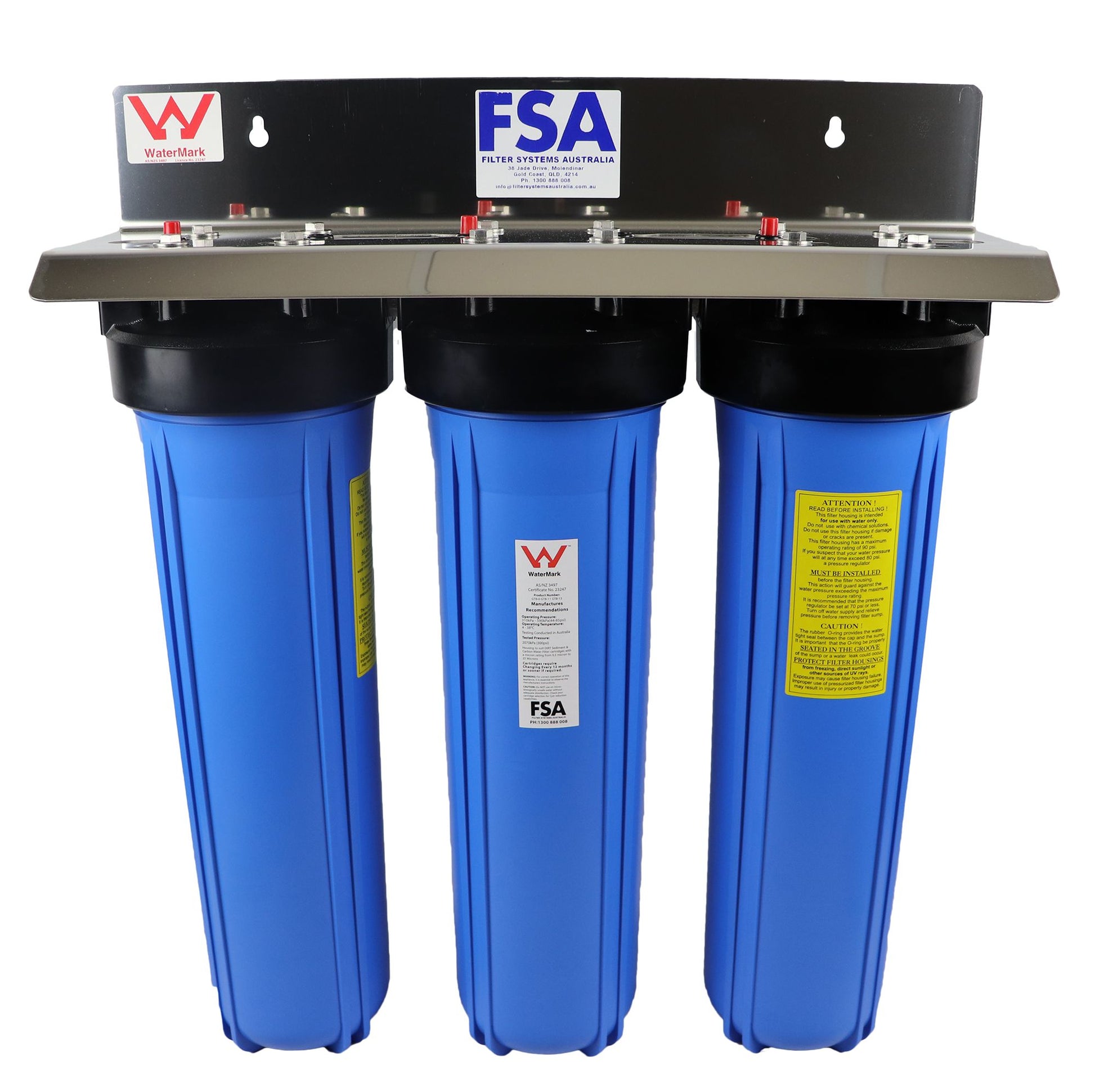 Whole House Big Blue High Flow Triple 20" Water Filter System - Water Filter Direct Australia