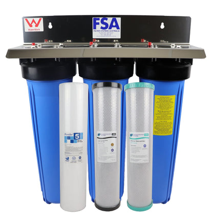 Whole House Big Blue High Flow Triple 20" Water Filter System - Water Filter Direct Australia